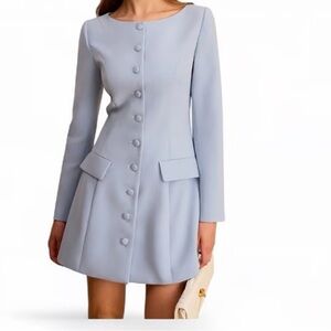 Commense Light Blue Buttoned Long Sleeve Dress